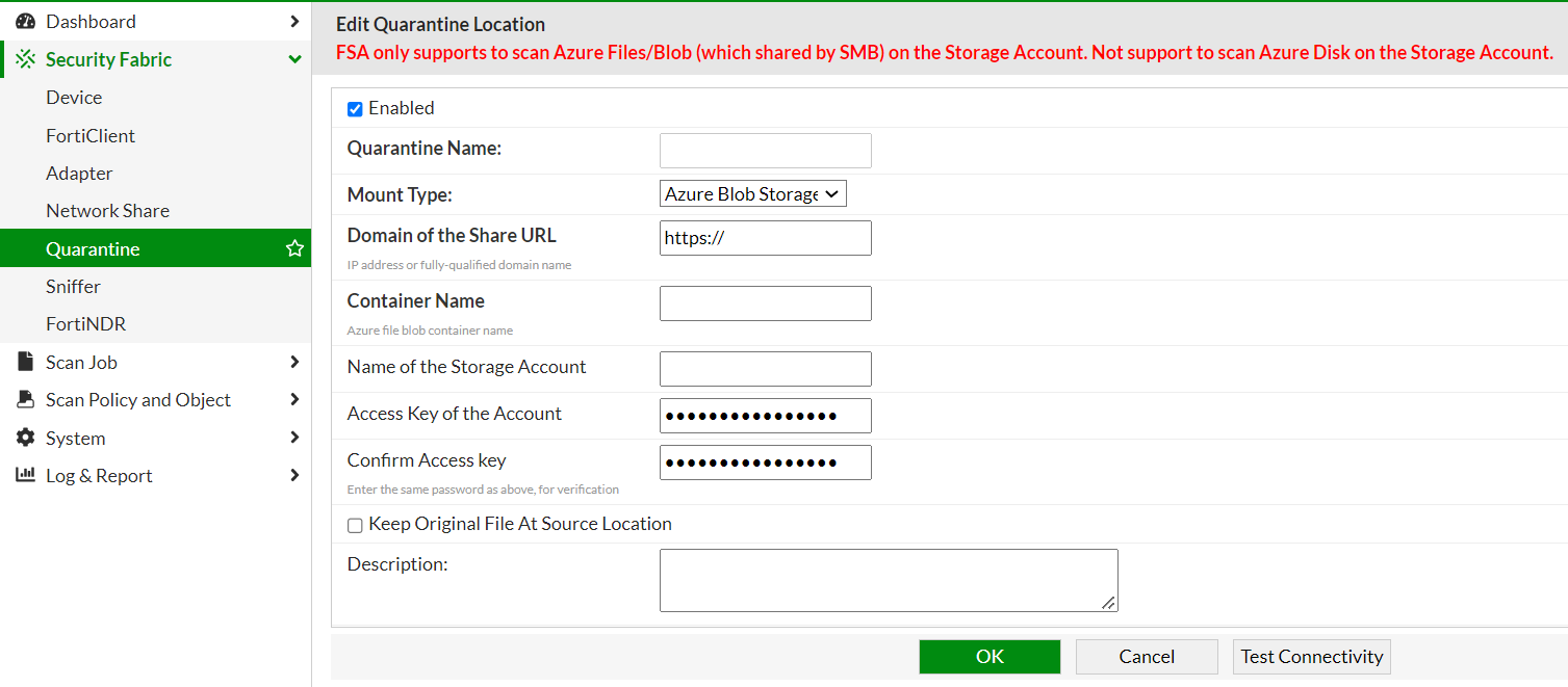 Azure blob storage fortisandbox 4 2 8 fortinet document library